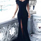 Off-the-Shoulder Sleeveless Sheath With Train Court Ruched Spandex Dresses