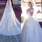 Gown Chapel Ball V-neck Tulle Sleeveless Train Wedding Dresses