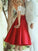 Knee-Length Lace Satin Off-the-Shoulder A-Line/Princess Sleeveless Two Piece Dresses