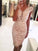 V-neck Lace Sleeveless Sheath/Column Knee-Length Homecoming Dress
