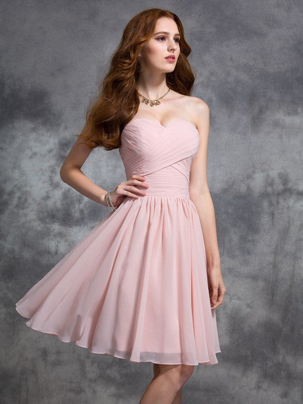 Ruched Short Sweetheart A-line/Princess Sleeveless Chiffon Bridesmaid Dresses