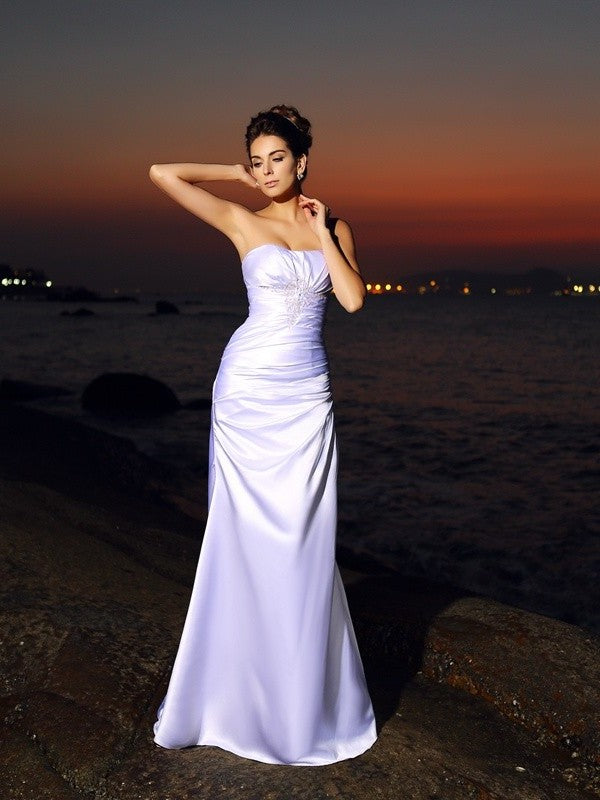 Trumpet/Mermaid Long Sweetheart Satin Elastic Sleeveless Woven Beach Wedding Dresses