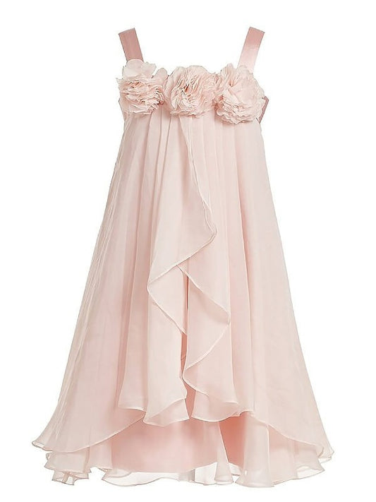 Tea-Length Chiffon Sleeveless Straps A-Line/Princess Hand-Made Flower Flower Girl Dresses