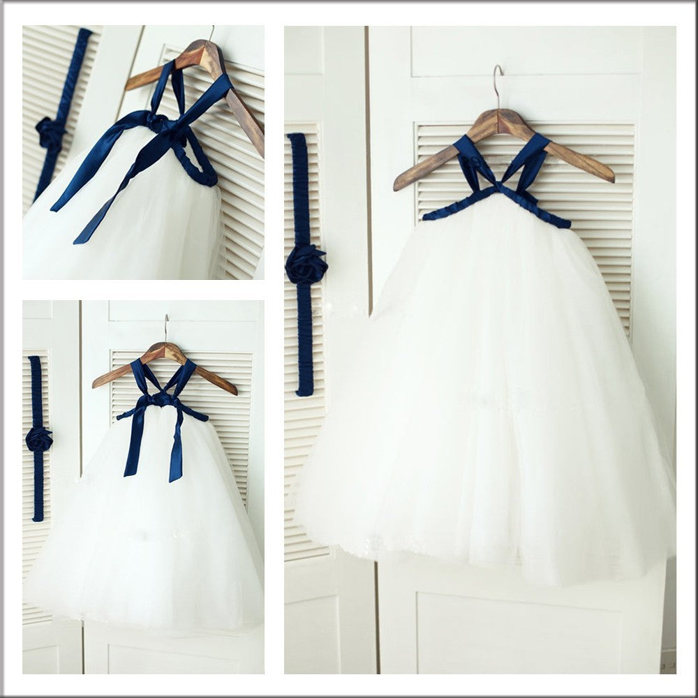 Sleeveless Straps Tulle A-Line/Princess Long Spaghetti Flower Girl Dresses