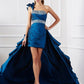 One-Shoulder Sleeveless A-Line/Princess Beading High Low Taffeta Dresses