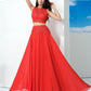 Sleeveless Lace Scoop A-Line/Princess Chiffon Long Two Piece Dresses