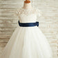 Sleeveless Tulle Lace Knee-Length Scoop A-Line/Princess Flower Girl Dresses