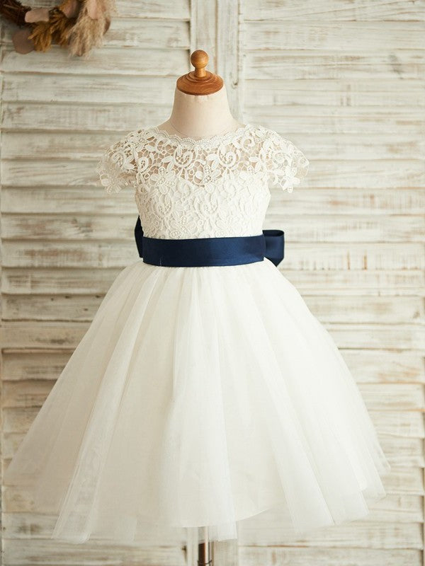 Sleeveless Tulle Lace Knee-Length Scoop A-Line/Princess Flower Girl Dresses