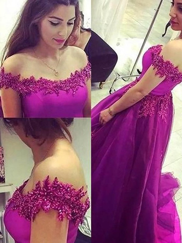 Applique Ball Off-the-Shoulder Sleeveless Gown Floor-Length Tulle Dresses