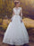 Tulle Sleeves Long Ball Gown Bateau Floor-Length Wedding Dresses