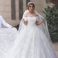 Short Tulle Sleeves Off-the-Shoulder Gown Lace Ball Court Train Wedding Dresses