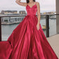 V-neck Sleeveless Ruffles A-Line/Princess Satin Floor-Length Dresses