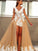 Sleeveless A-Line/Princess V-neck Sweep/Brush Train Lace Organza Dresses