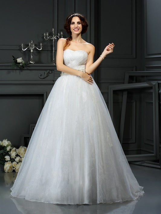 Long A-Line/Princess Applique Sweetheart Sleeveless Organza Wedding Dresses