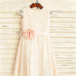 Hand-made Short Flower A-line/Princess Sleeves Lace Tea-Length Scoop Flower Girl Dresses