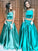 Satin Ruffles Floor-Length Sleeveless Square A-Line/Princess Two Piece Dresses