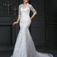 V-neck 1/2 Sleeves Trumpet/Mermaid Lace Long Lace Wedding Dresses