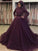 Sweep/Brush Ball Sleeves Neck Long Train Gown Applique High Tulle Muslim Dresses