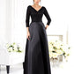 Sleeves 3/4 of V-neck Satin A-Line/Princess Mother Beading Long the Bride Dresses