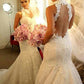 Court High Lace Trumpet/Mermaid Neck Sleeveless Train Wedding Dresses