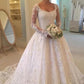 Gown Ruffles Scoop Ball Train Long Cathedral Sleeves Lace Wedding Dresses