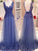 Tulle Sleeveless V-neck A-Line/Princess Applique Floor-Length Dresses