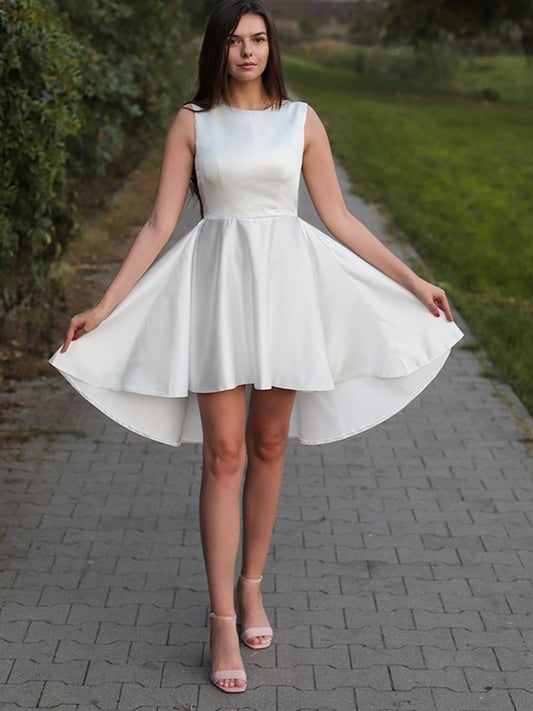 Jewel Ruffles A-Line/Princess Sleeveless Satin Short/Mini Homecoming Dresses