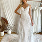 Sweep/Brush Sleeveless Applique Tulle V-neck Trumpet/Mermaid Train Wedding Dresses