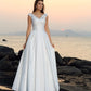 Taffeta V-neck A-Line/Princess Sleeveless Beading Long Beach Wedding Dresses