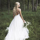 Sleeveless Train V-neck Straps Spaghetti Court Lace A-Line/Princess Tulle Wedding Dresses