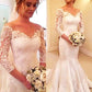 Lace 3/4 Sleeves Court Trumpet/Mermaid Off-the-Shoulder Satin Train Wedding Dresses