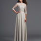 Sleeves A-Line/Princess 3/4 Scoop Applique Long Chiffon Dresses