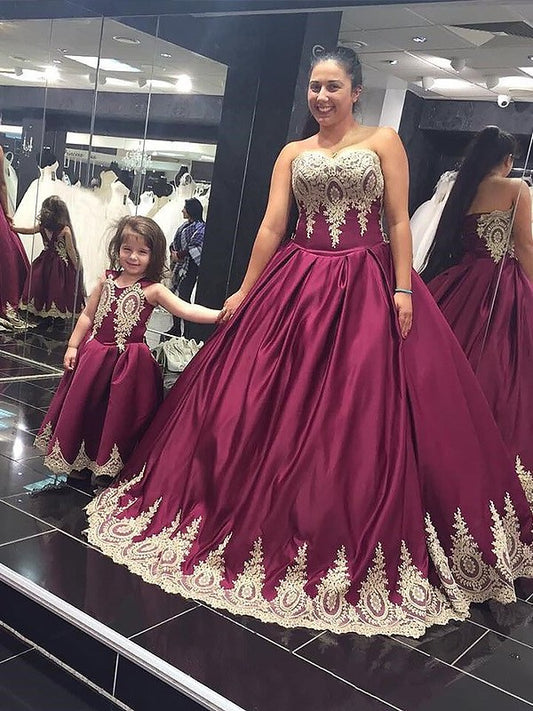 Gown Floor-Length Ball Sweetheart Sleeveless Applique Satin Plus Size Dresses