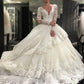 Gown Sleeves V-neck Court Tulle Long Ball Lace Train Wedding Dresses