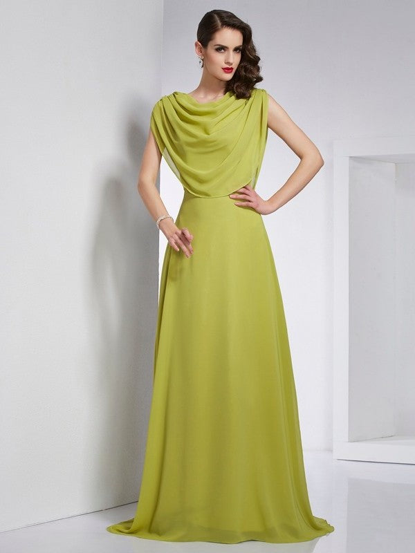 Pleats High Sleeveless A-Line/Princess Neck Long Chiffon Dresses