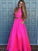 Lace Satin Scoop Floor-Length A-Line/Princess Sleeveless Two Piece Dresses