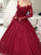 Floor-Length V-neck Long Sleeves Ball Gown Lace Tulle Dresses