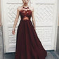 Sleeveless A-Line/Princess Elastic Applique Halter Floor-Length Woven Satin Dresses