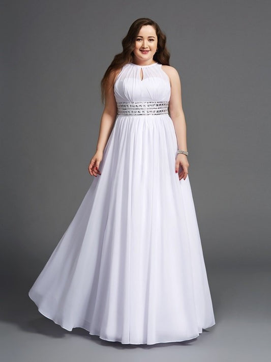 Long Chiffon Sleeveless A-Line/Princess Jewel Beading Plus Size Dresses
