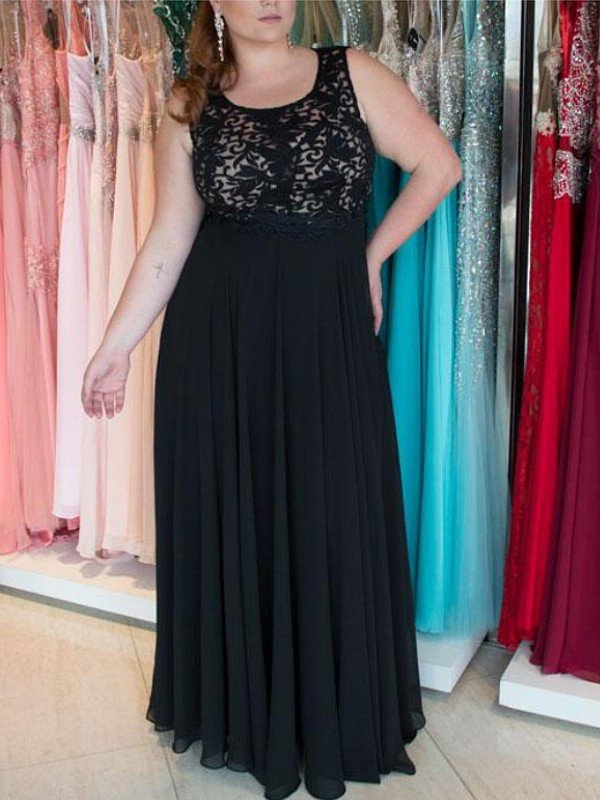 Sleeveless Chiffon Straps Lace A-Line/Princess Floor-Length Plus Size Dresses