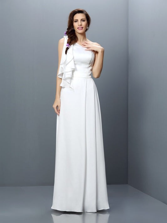 Ruffles One-Shoulder Long Sleeveless A-Line/Princess Chiffon Bridesmaid Dresses