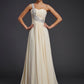 One-Shoulder Beading Sleeveless A-Line/Princess Applique Long Chiffon Dresses