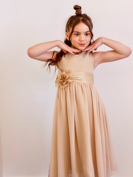 Flower Sleeveless Chiffon A-Line/Princess Tea-Length Scoop Hand-Made Flower Girl Dresses