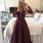 Sequin Long Scoop Sleeves A-Line/Princess Floor-Length Satin Dresses