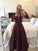 Sequin Long Scoop Sleeves A-Line/Princess Floor-Length Satin Dresses