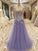 Floor-Length Scoop A-Line/Princess Sleeveless Applique Tulle Dresses
