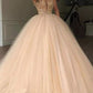 V-neck Ball Sleeveless Gown Tulle Beading Floor-Length Dresses