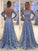 Long Sleeves Lace A-Line/Princess Floor-Length Bateau Ruffles Dresses