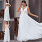Chiffon A-Line/Princess Sleeveless V-neck Lace Sweep/Brush Train Wedding Dresses