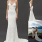 Straps Spaghetti Court Sleeveless Train V-neck Sheath/Column Lace Wedding Dresses